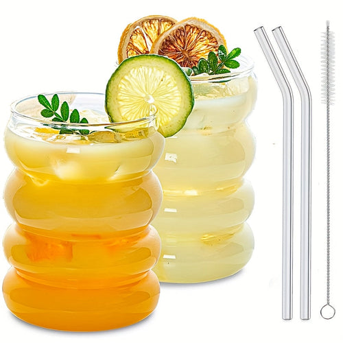 Set aus 2 süßen 350ml Glasbechern inkl. Zubehör – Für stilvollen Genuss!