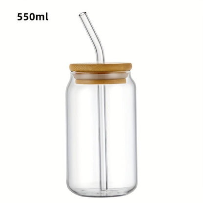 Vielseitiger Glasbecher mit Deckel & Strohhalm – 350ml / 550ml