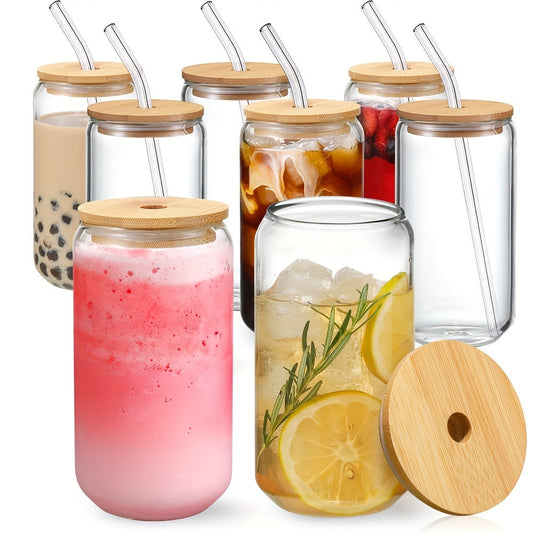 Vielseitiger Glasbecher mit Deckel & Strohhalm – 350ml / 550ml